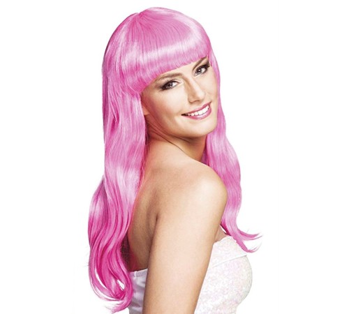 Soft Pembe Renk Uzun Düz Parti Peruğu