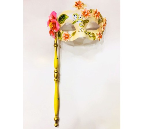 Pembe Renk Çiçek İşlemeli Tutmalı Venedik Göz Maskesi 33x17 cm