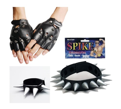 Spike Punk Eldiveni Punk Kolyesi ve Punk Bileklik Seti