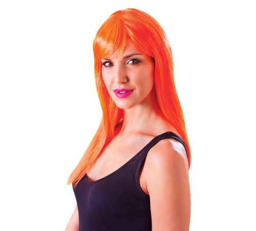 Turuncu Renk Uzun Düz Parti Peruğu