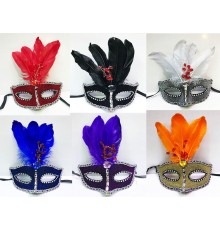 Tüy Üzeri Boncuk İşlemeli Karışık Renk Parti Maskesi 12 Adet