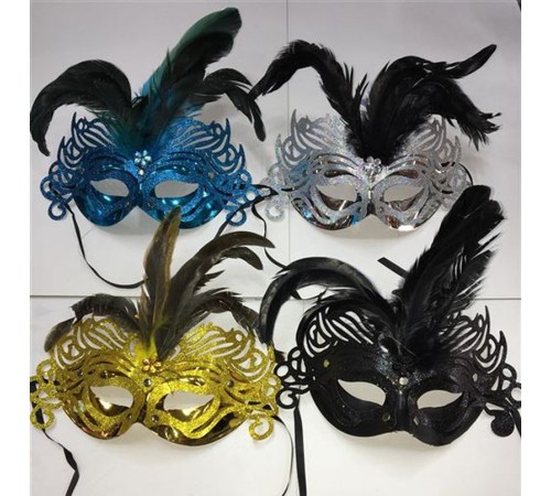 Tüylü Simli Parti Maskesi Karışık Renk 12 Adet