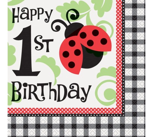 Uğur Böceği Temalı 1 Yaş Doğum Günü Partisi Peçetesi 16 Adet