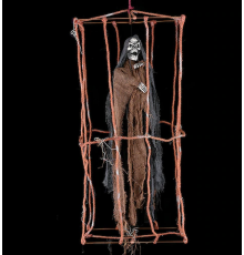 Ürpertici Scary Halloween Sesli Hareketli Sensörlü Siyah Kuru Kafa Dekor 90 cm