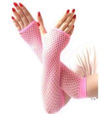Uzun File Örgü Eldiven Açık Pembe Renk