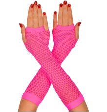 Uzun File Örgü Eldiven Fuşya Renk 26 cm