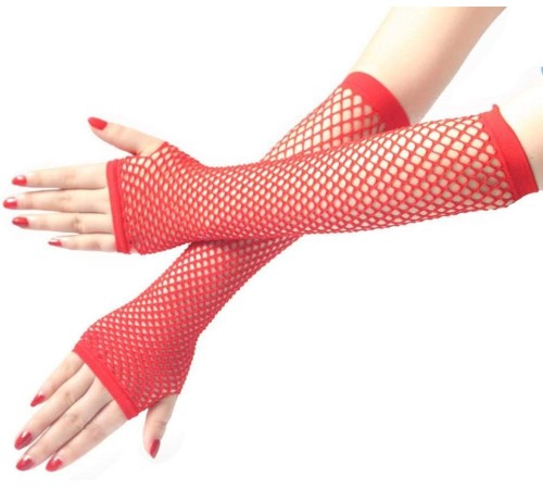 Uzun File Örgü Eldiven Kırmızı Renk