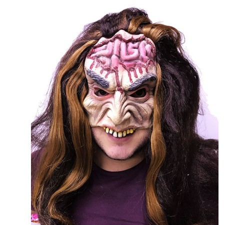 Uzun Saçlı Yarım Surat Beyin Figürlü Lateks Et Maske