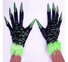 Yeşil Otrişli Cadılar Bayramı Tırnaklı Eldiven 1 Çift