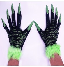 Yeşil Otrişli Cadılar Bayramı Tırnaklı Eldiven 1 Çift