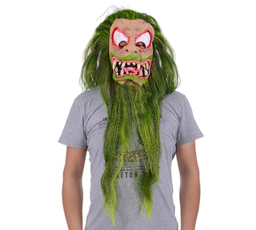 Yeşil Saçlı Sakallı Bıyıklı Lateks Dişli Korku Hayalet Maskesi