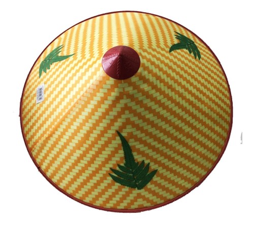 Yeşil Yapraklı Saten Kaplama Sarı Vietnam Şapkası