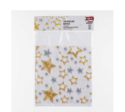 Yıldızlar Beyaz Plastik Masa Örtüsü 120x180 cm