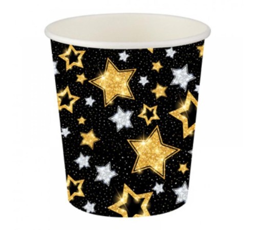 Yıldızlar Siyah Karton Bardak 200cc-8oz 8li