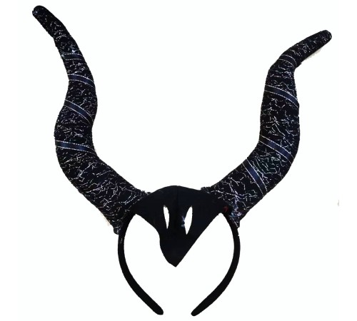 Siyah Renk Mega Boy Motif İşleme Boynuzlu Tasarımlı Mega Malefiz Tacı 30x28 cm