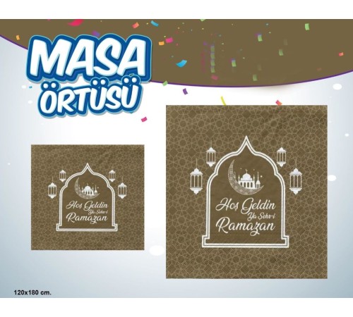 Hoşgeldin Ya Şehr-i Ramazan Yazılı Masa Örtüsü Gold 120x180 cm