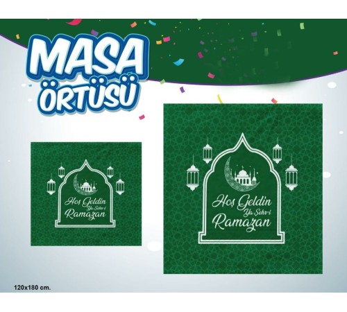 Hoşgeldin Ya Şehr-i Ramazan Yazılı Masa Örtüsü Yeşil 120x180 cm