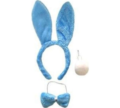Tavşan Kostüm Seti Taç Papyon Ponpon Kuyruk Mavi