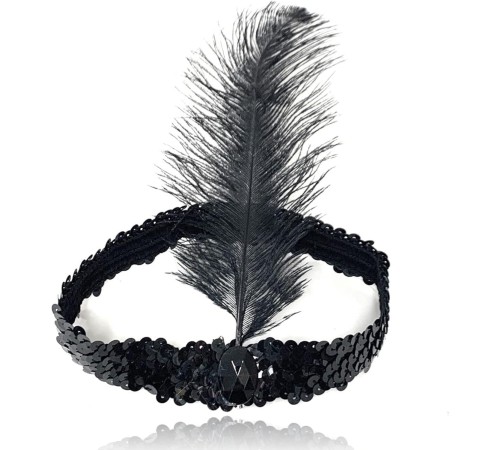 Siyah Renk Çarliston Başlık 90 lı Yıllar 80 li Yıllar Tüylü Saç Bandı