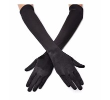 Siyah Renk Dirseğe Kadar Uzun Kumaş Eldiven