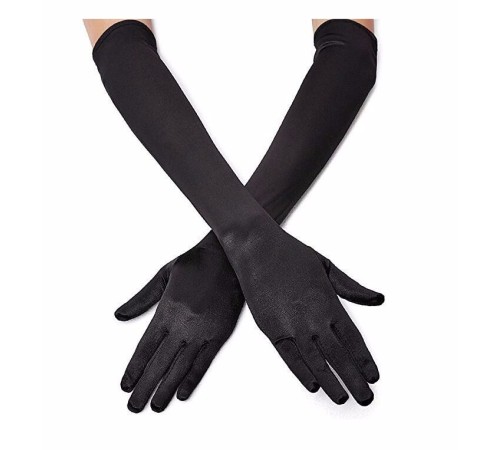 Siyah Renk Dirseğe Kadar Uzun Kumaş Eldiven