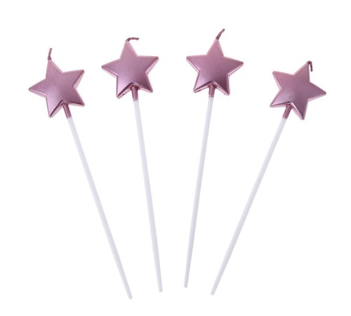 Pembe Rose Renk Yıldız Şekilli Pasta Mumu Pasta Süsleme Doğum Günü 4 Adet