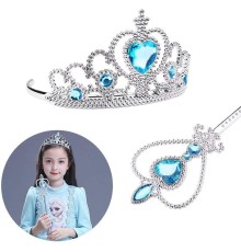 Karlar Ülkesi Elsa Mavi Kalpli Taç ve Mavi Asa Seti Çocuk Boy