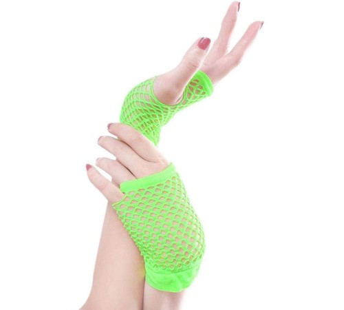 Neon Yeşil Renk Kısa Boy Fileli Örgü Eldiven