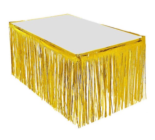 Püsküllü Işıltılı Metalize Altın Renk Masa Eteği 75 cm x 4 m