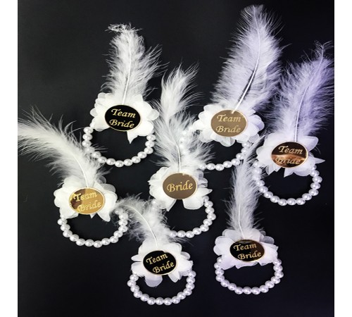 İncili Nedime Bilekliği Altın Renk Pleksili Beyaz Otrişli 7 Adet