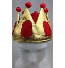 Sarı Renk Kırmızı Ponponlu Kadife Kral Şapkası Kraliyet Şapkası Çocuk Boy