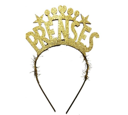 Prenses Yazılı Yıldız Kalp Şekilli Altın Renk Parti Tacı