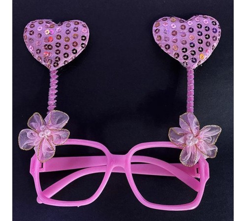 Pembe Renk Kalp Figürlü Camsız Metalize Parti Gözlüğü