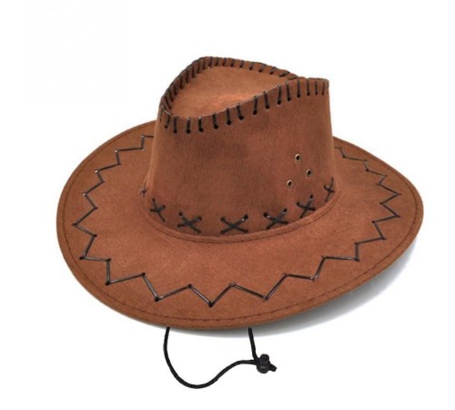 Bağcıklı Çocuk Boy Nubuk Süet Kovboy Şapkası Kahve Renk