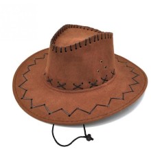 Bağcıklı Yetişkin Boy Nubuk Süet Kovboy Şapkası Kahve Renk