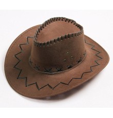 Bağcıklı Yetişkin Boy Nubuk Süet Kovboy Şapkası Koyu Kahve Renk