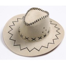 Bağcıklı Çocuk Boy Nubuk Süet Kovboy Şapkası Krem Renk