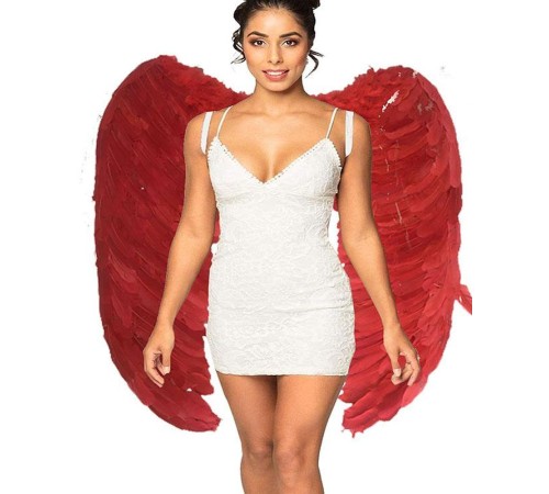 Mega Boy Kırmızı Renk GerçekTüylü Melek Kanadı 100x85 cm