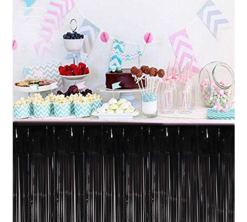 Püsküllü Siyah Renk Masa Eteği 70x300 cm