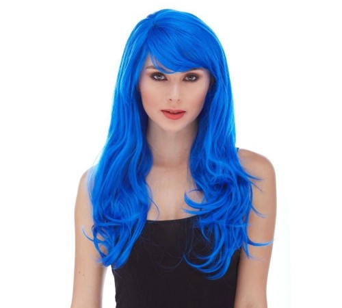 Mavi Renk Uzun Dalgalı Parti Peruğu