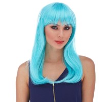 Açık Mavi Renk Uzun Düz Parti Peruğu