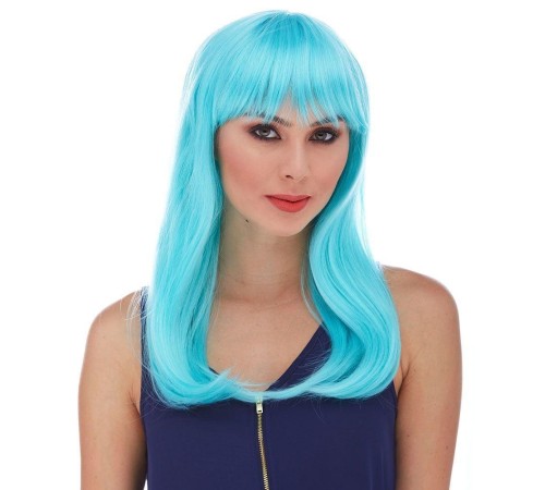 Açık Mavi Renk Uzun Düz Parti Peruğu