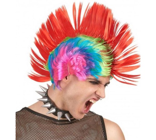 Mohican Mohawk Punk 70 li Yıllar 80 li Yıllar Peruğu Rainbow Peruk Kırmızı Saçaklı