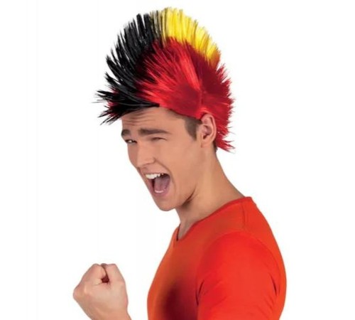 Mohican Mohawk Punk 70 li Yıllar 80 li Yıllar Peruğu Rainbow Peruk Kırmızı Sarı Siyah Saçaklı