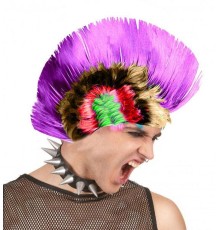 Mohican Mohawk Punk 70 li Yıllar 80 li Yıllar Peruğu Rainbow Peruk Mor Saçaklı