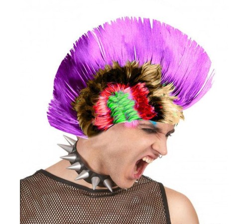Mohican Mohawk Punk 70 li Yıllar 80 li Yıllar Peruğu Rainbow Peruk Mor Saçaklı
