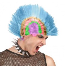 Mohican Mohawk Punk 70 li Yıllar 80 li Yıllar Peruğu Rainbow Peruk Mavi Saçaklı