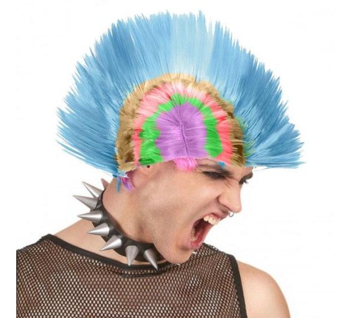 Mohican Mohawk Punk 70 li Yıllar 80 li Yıllar Peruğu Rainbow Peruk Mavi Saçaklı