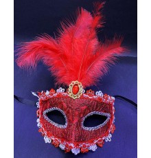 Kırmızı Dantel İşlemeli Balo Maskesi Parti Maskesi 16x22 cm