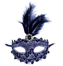 Siyah Dantel İşlemeli Balo Maskesi Parti Maskesi 16x22 cm